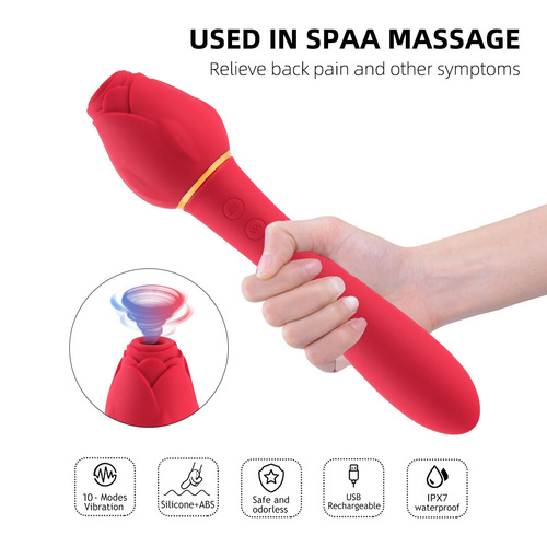 Amazon new product variable frequency silent female handle rose vibration liquid silicone massage stick manufacturer source