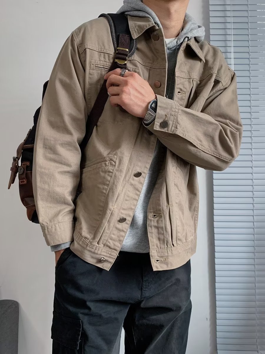 Primavera y otoño casual ropa de trabajo chaqueta retro de los hombres de mezclilla chaqueta de los hombres americanos de moda abrigo Suelto