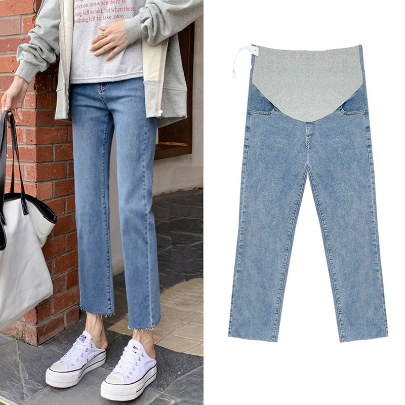 In Stock [1 Piece Dropshipping] Stretch Maternity Pants Straight Jeans for Outer Wear in Spring, Autum, Autum and Winter Styles