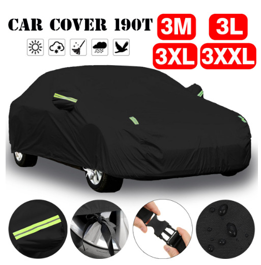 In-Stock Cross-Border Car Cover, Full Black Heat-Absorbing Car Cover, Waterproof, Sun-Proof, Rain-Proof, Oxford Cloth for Outdoor Car Body