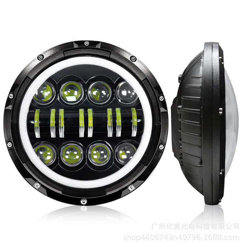 ジープ 7inch ラングラー LED ヘッドライト 80W ハーレー オートバイライト エンジェルアイ付きヘッドライトに適しています。|undefined
