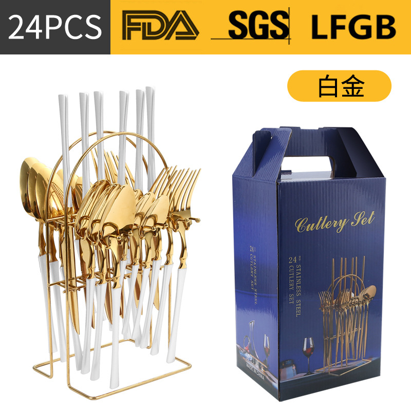 Amazon transfronteriza suministro de vajilla de acero inoxidable 24 piezas traje de cintura pequeña 4 piezas caja de regalo cuchillo, tenedor y cuchara traje