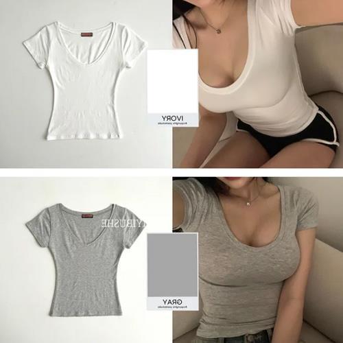 in stock ~ Dongdaemun GW106yi Must Be Sexy Deep V-Neck Comfortable Tight Short Sleeve T-Shirt