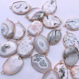 跨境新款太阳花切面玛瑙吊坠不规则蛋形包边双孔项坠项链饰品批发