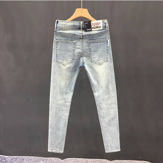 Men's Micro-Ripped Jeans Spring and Summer American Style High Street Slim-Fit Small Foot Brand All-Match High-End Cropped Pants