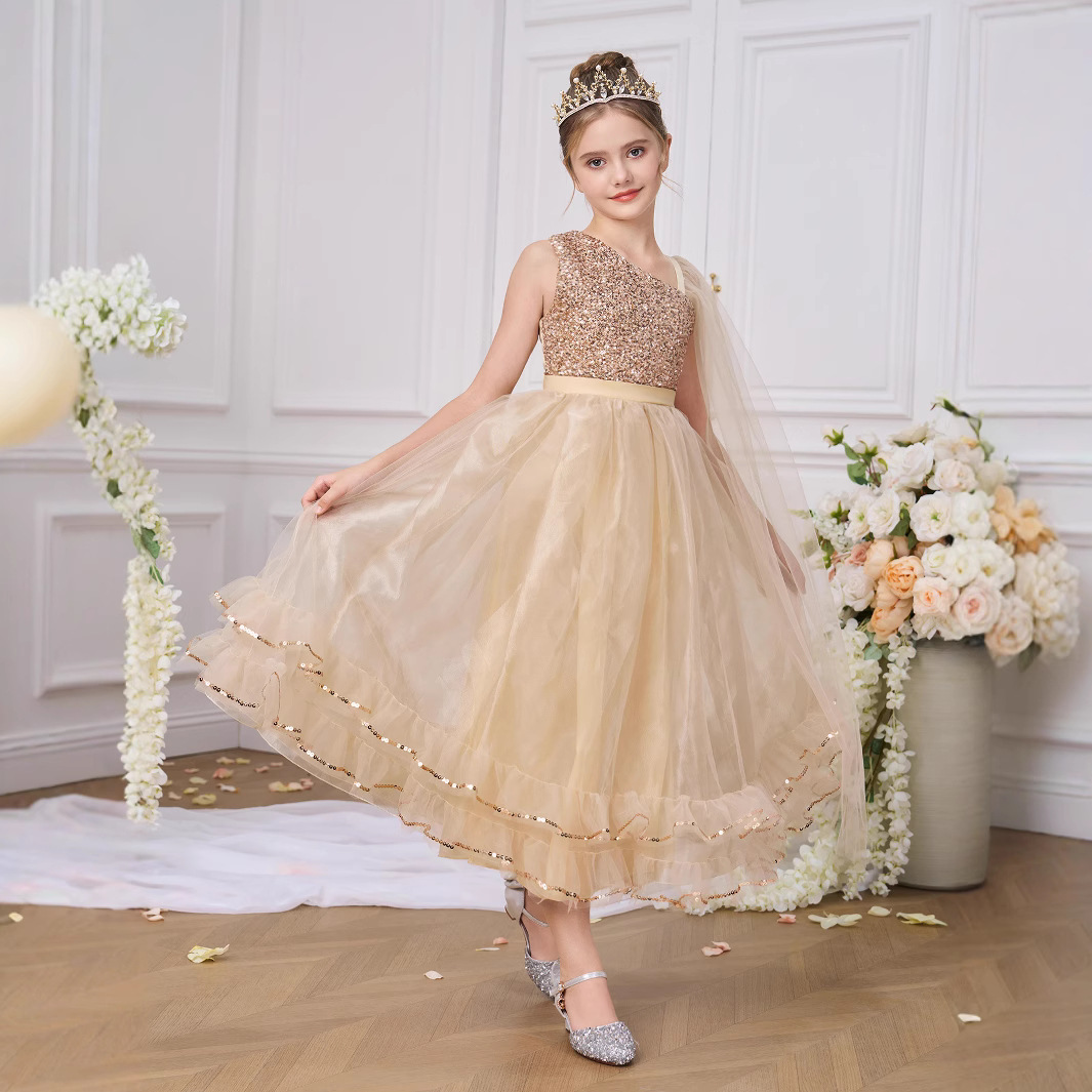 Vestido transfronterizo para niños, vestido de princesa, lentejuelas, niña de las flores, niña, vestido de fiesta, vestido de lavado de un año para bebés, vestido de noche