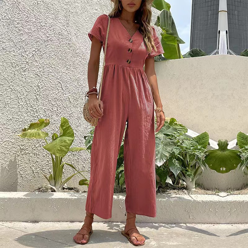 Amazon transfronterizo de comercio exterior 2023 nuevo europeo y americano casual cercanías recortada pantalones verano pierna ancha Mono para las mujeres image 6