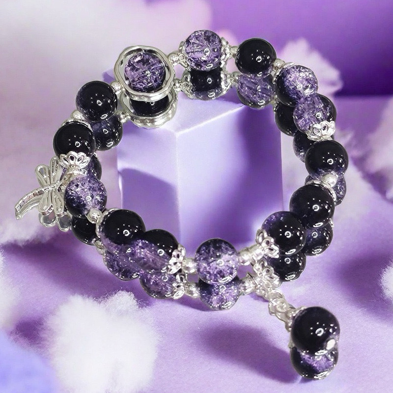 紫幽靈蜻蜓手鍊女亮晶晶甜美百搭學生閨蜜彩色新款男女手串禮物