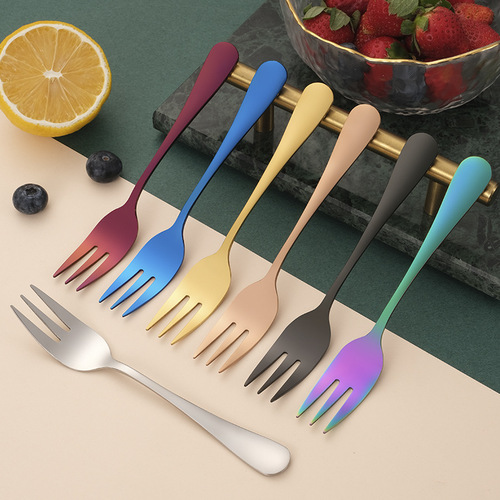 1010 Series Stainless Steel Fruit Fork Three-Tine Cake Dessert Fork Hotel Tableware Gift Laser Logo