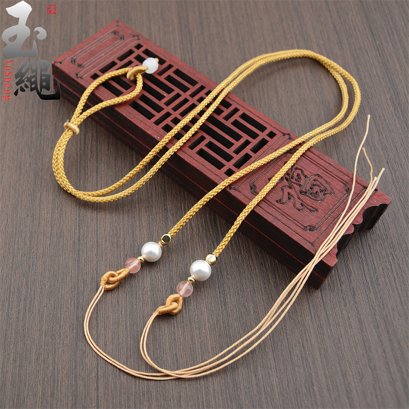 Thin Double-eared Necklace Rope, Cross-wear Dzi Bead Lanyard, Hand-woven Open Koi Lock, Clavicle Rope, Men's and Women's Jewelry Rope
