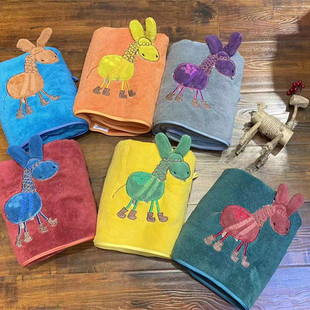 New Coral Fleece Donkey Embroidered Towel Bath Towel Absorbent suit Thickened Adult Children's Large Household Gift Stand