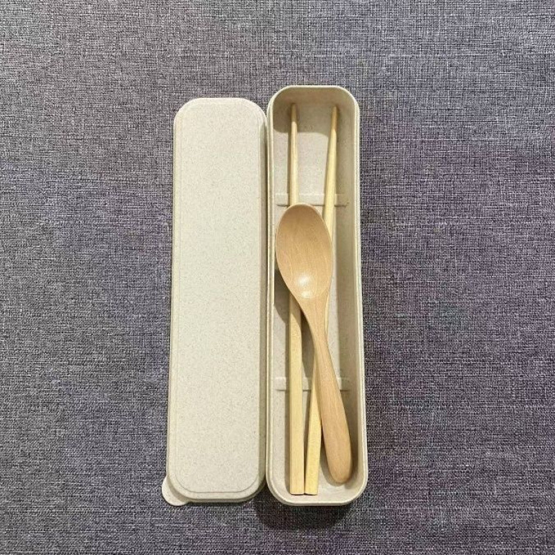 쇼트 16cm 연나무 수저와 젓가락 상자 3종 세트