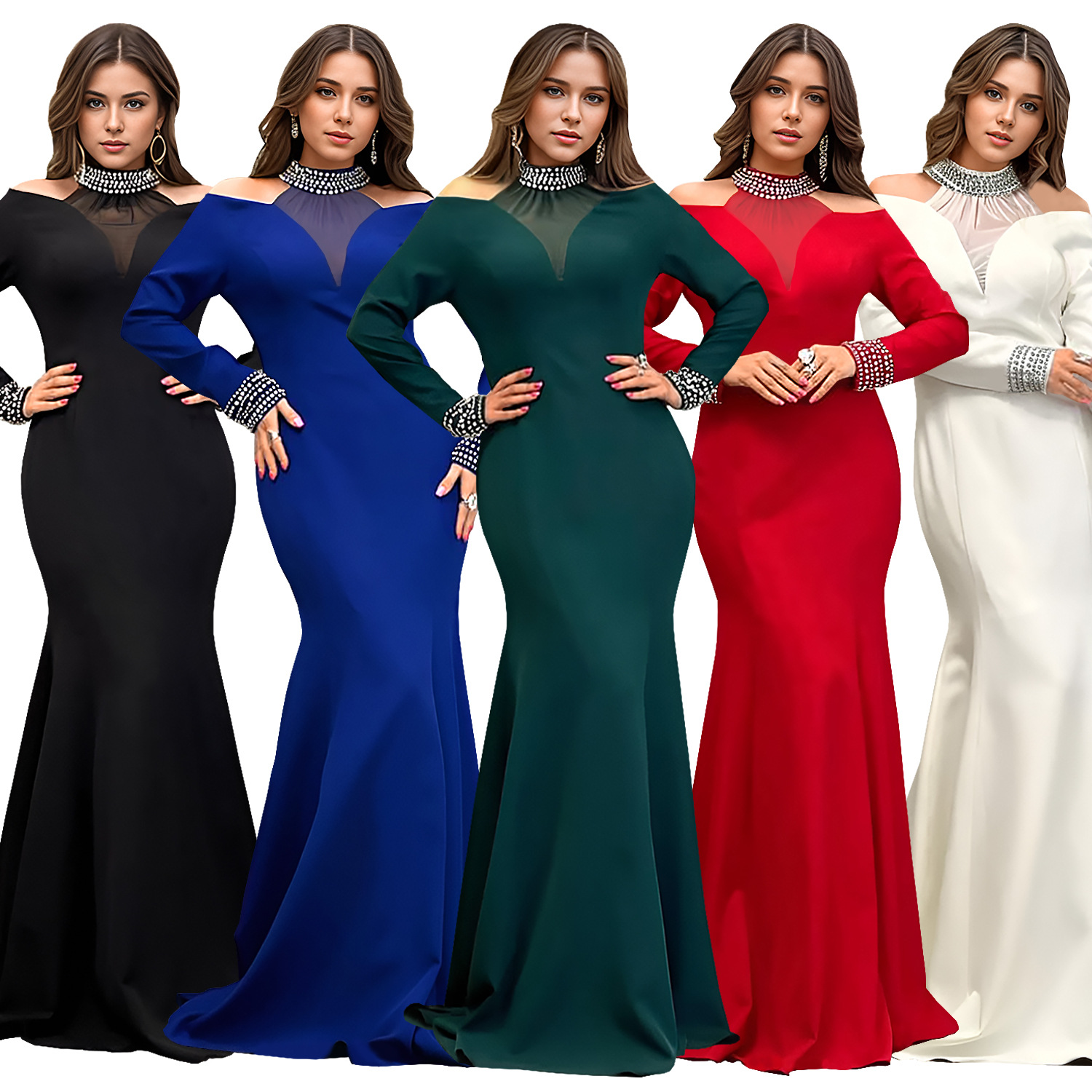 C7270 Aliexpress transfronterizo Amazon Europa y América de moda de mujer elegante bolso delgado brazo caliente vestido de color sólido