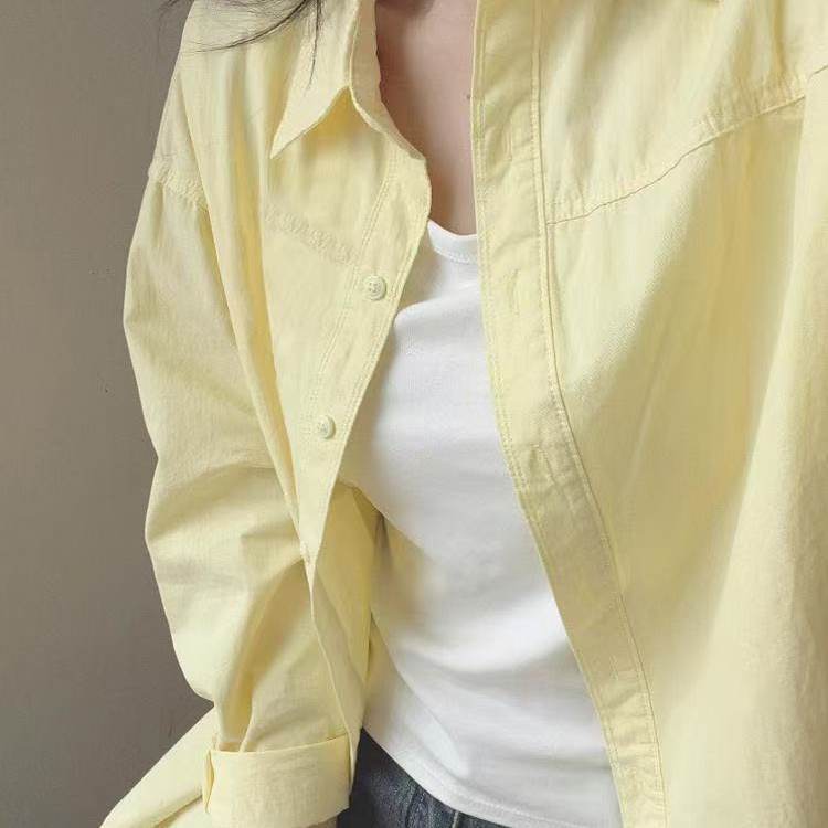 2026 Summer New Dopamine Milk Yellow Pure Cotton Shirt for Women, Summer Layered Loose Shirt Jacket for Sun Protection 2026 Summer New Dopamine Milk Yellow Pure Cotton Shirt for Women, Summer Layered Loose Shirt Jacket for Sun Protection