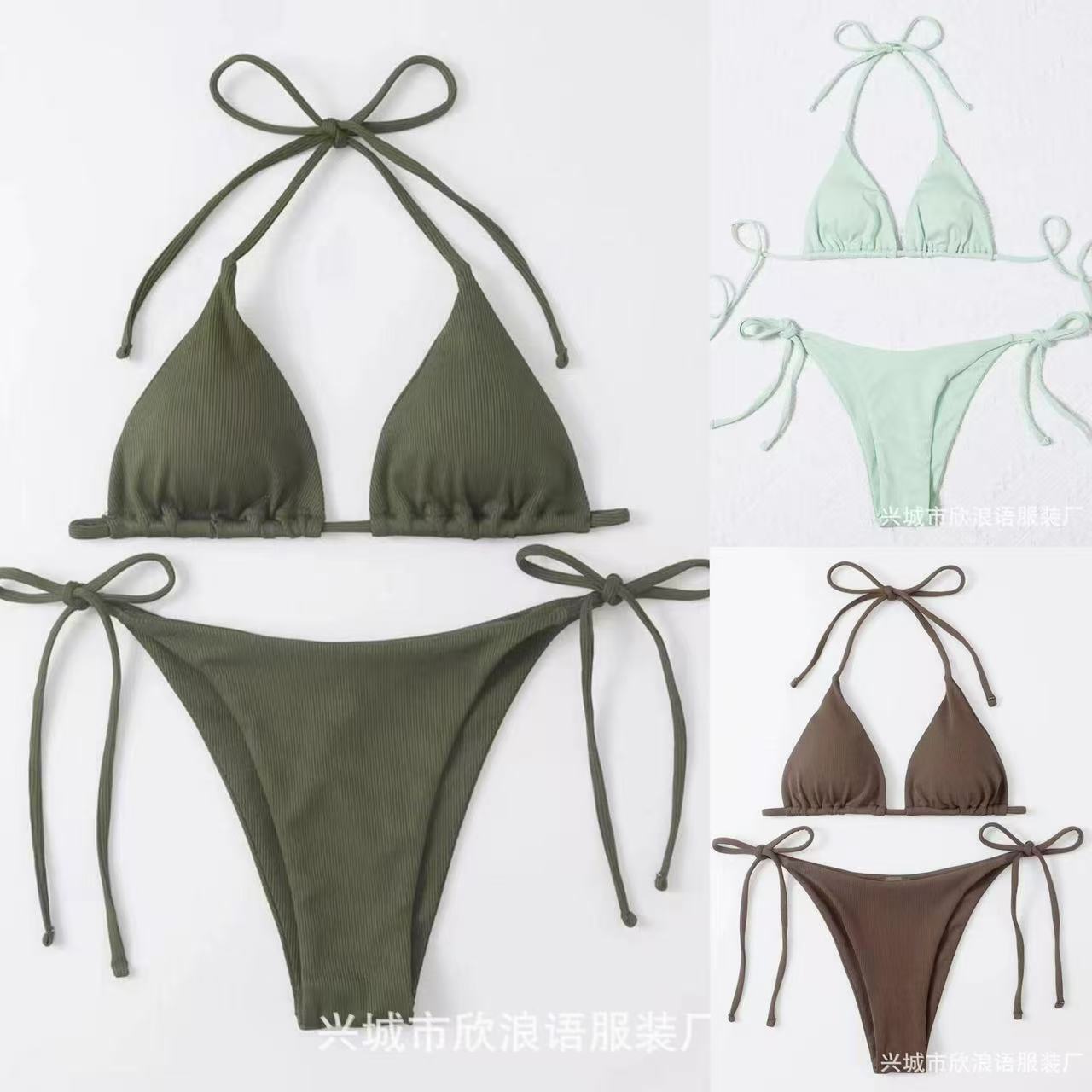 2026 European and American Cross-Border New Style Two-Piece Swimsuit Drawstring Bikini Tie-Dye Swimsuit Foreign Trade Three-Point Bikini