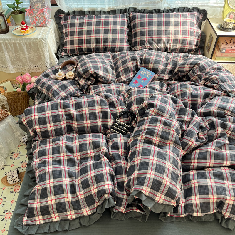 Doble hilo impresión de encaje de cuatro piezas en la cama de cuatro piezas sábanas de cama de tres piezas al por mayor