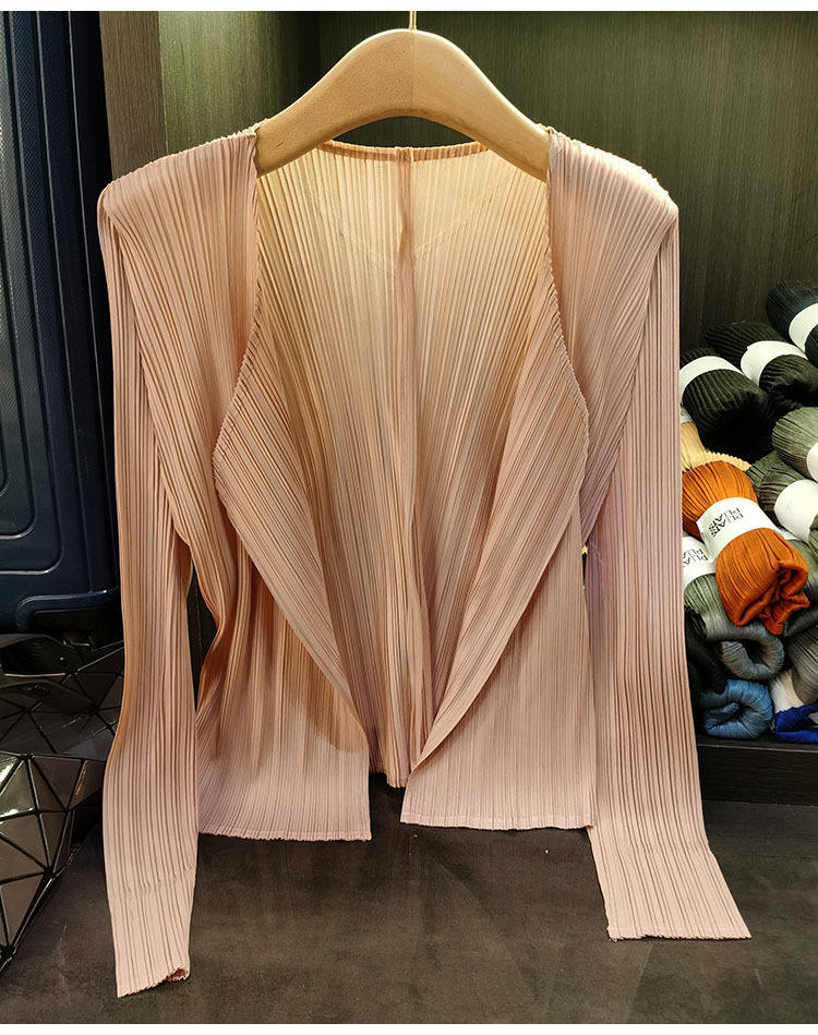 Áo cardigan nữ tay dài xếp ly không cài khuy, phong cách đơn giản cao cấp mùa xuân hè — Màu xanh lam nhạt, Màu đen, Xanh Lông Công, Màu hồng chi tiết 19