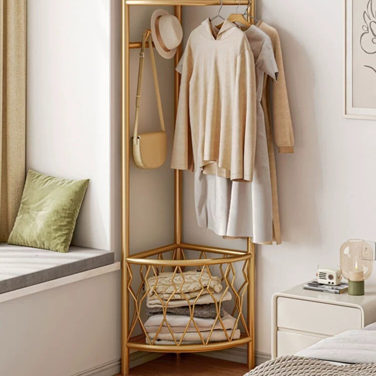 Perchero de esquina Perchero de dormitorio de piso a techo Perchero multifuncional en la puerta del hogar Sala de estar Estante de bolsa de lujo ligero
