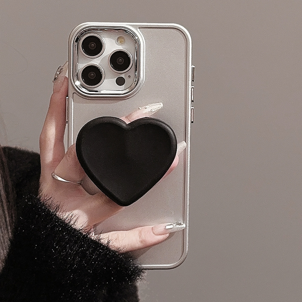 Funda para teléfono Apple iPhone 16 con soporte en forma de corazón negro 17promax, sensación de alta gama, adecuada para 11, galvanizada 12, suave 15.