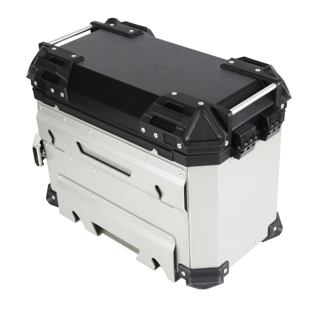 35L motocicleta universal aleación de aluminio caja lateral plana Negro/Plata Capacidad extendida de larga distancia de viaje de camping