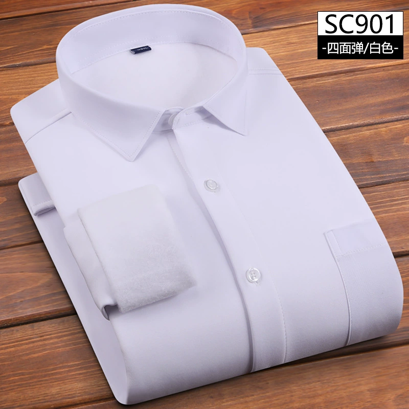 Толстая и бархатная рубашка мужская зимняя белая рубашка деловая одежда с длинными рукавами весной и осенью повседневная эластичная черная теплая рубашка