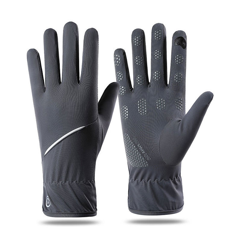Guantes de seda de hielo para hombres, deportes al aire libre de verano, conducción, protección solar, sombra ligera, guantes antideslizantes y transpirables con todos los dedos