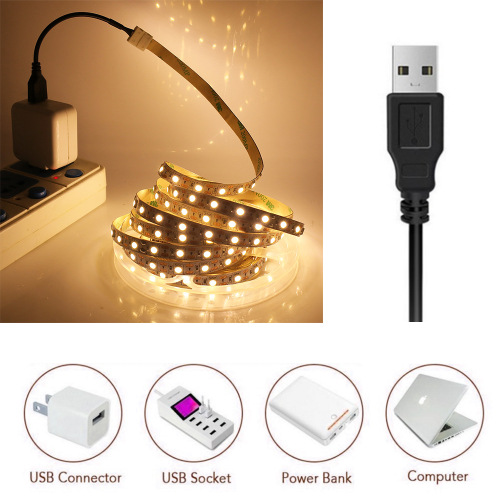5050 60LED White Light Strips 5V Single Color White Warm White USB Powered Night Lights for Stalls Lighting Strips