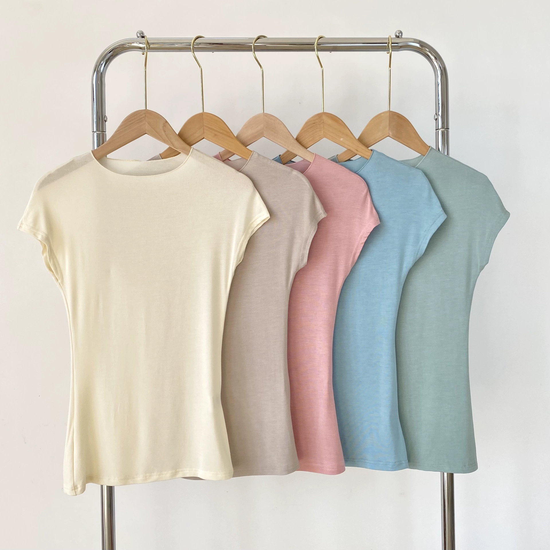 Сплошной цвет круглый вырез рукавов футболка