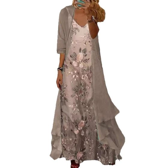 317181 European and American Explosions Mother Dress Elegant V-neck Dress Embroidery Craft Retro suit dress Women