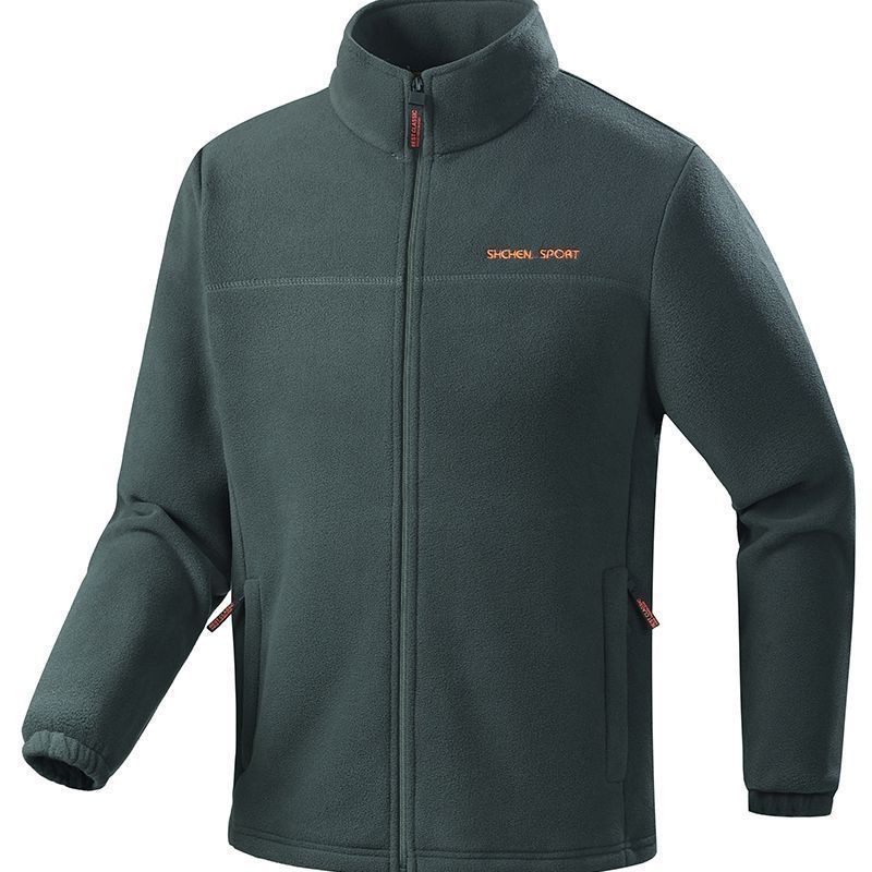 New Style Polar Fleece Stand-Up Collar Zipper Cardigan Jacket for Spring, Autumn and Winter Men's Thickened Warm Polar Fleece Solid Color Sweatshirt