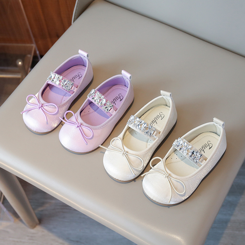 Girls' Princess Shoes 2025 Spring Rhinestone Small Leather Shoes Soft Sole Non-Slip Little Girl Performance Shoes Dance Shoes