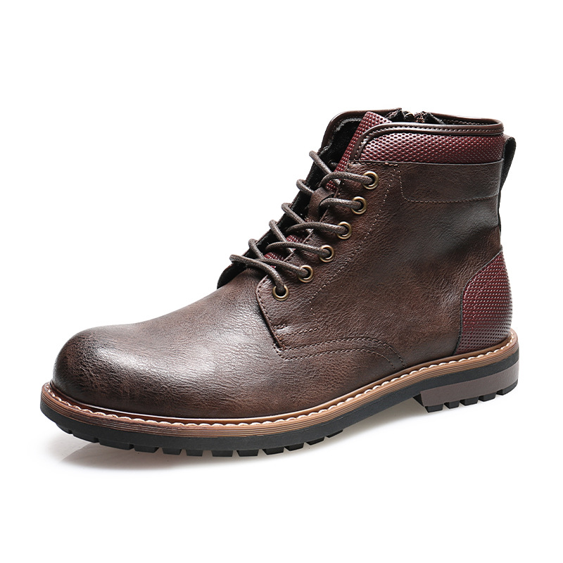 Men's lace-up boots British style retro side zip ankle boots_voghion.com