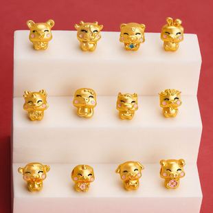 Dumb gold diy jewelry accessories through-hole twelve zodiac beads cartoon life year red rope transfer bead bracelet wholesale