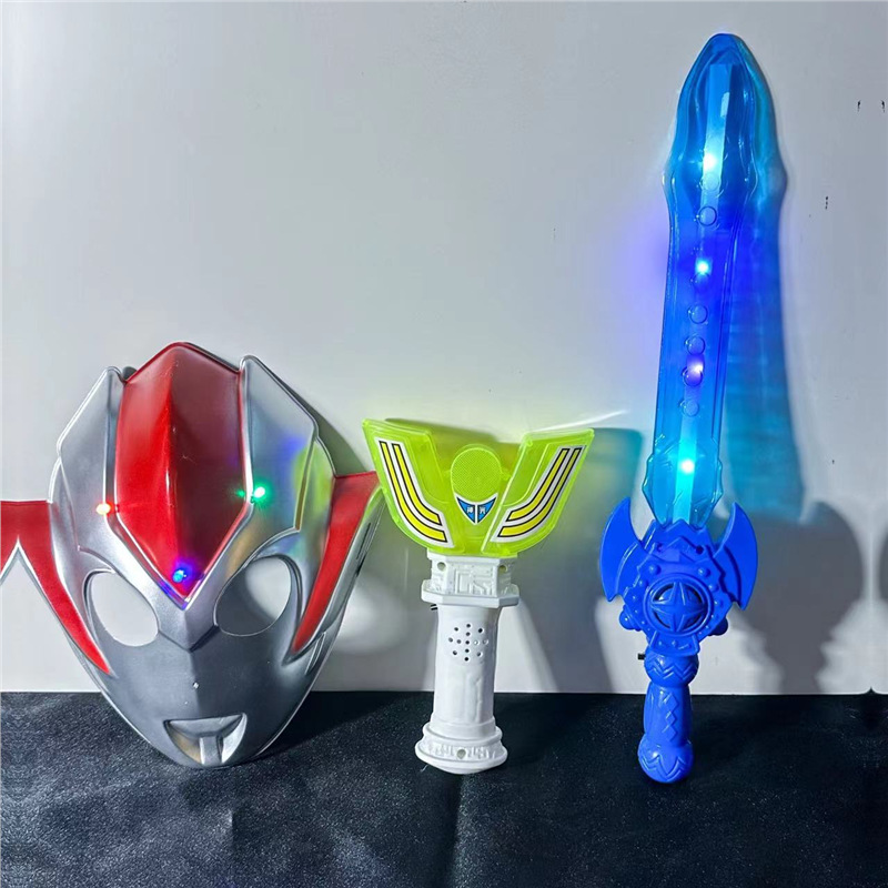 Niños Grigor luminoso máscara de dibujos animados chico flash espada transformación varilla retráctil parque mercado nocturno puesto