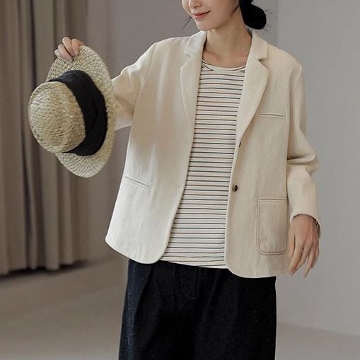 2025 Autumn Native Undyed Long-Staple Cotton Short Small Suit Denim Jacket Women's Top