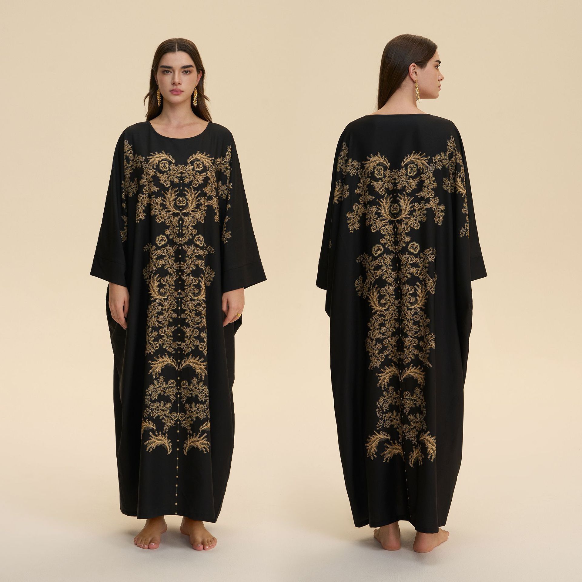 Comercio exterior transfronterizo camisa de Oriente Medio vestido de cuatro lados pijama de bala gorda impresión de moda suelta se puede usar ZP3946