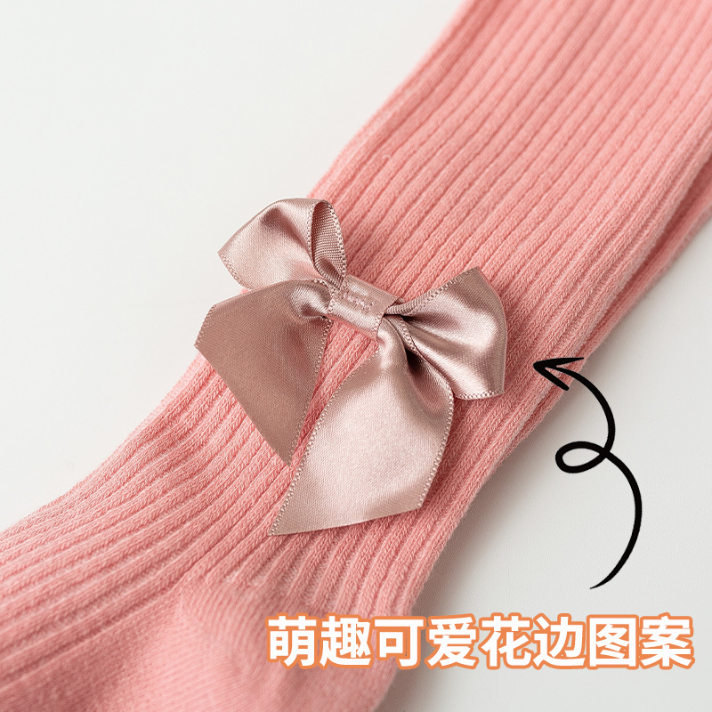 Versión coreana de polainas para niñas con lazo, pantimedias de bebé de doble aguja, leggings para niños con tiras verticales finas para niños