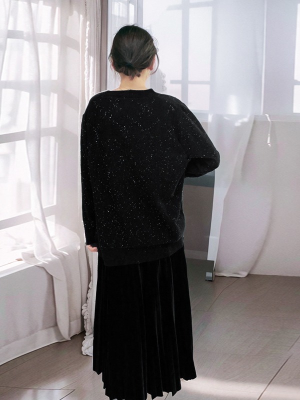 60-150kg Plus Size Fashionable Two-Piece Set 2025 Autumn and Winter Fat mm Sequined V Neck Knitwear Pleated Skirt
