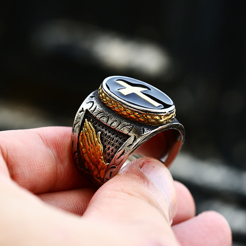 beier stainless steel casting praying hands gold ring new titanium steel cross glue ring wholesale