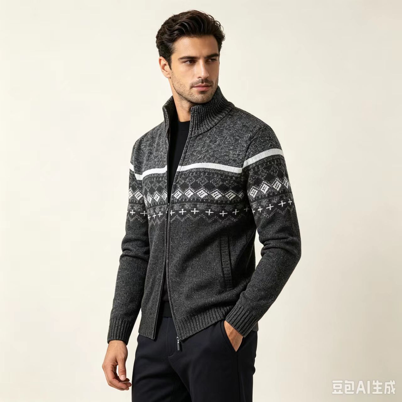 Cárdigan ajustado de jacquard para hombre, estilo casual, para otoño e invierno, de manga larga, urbano, cómodo para el día a día, tejido transpirable.