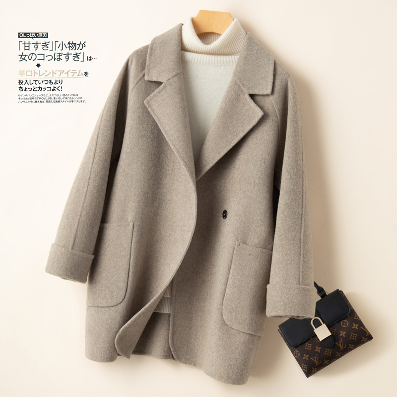 Autumn and Winter Double-Sided Cashmere Coat for Women, Mid-Length, High-End Hepburn Style Woolen Coat, High-End Suit Woolen Jacket