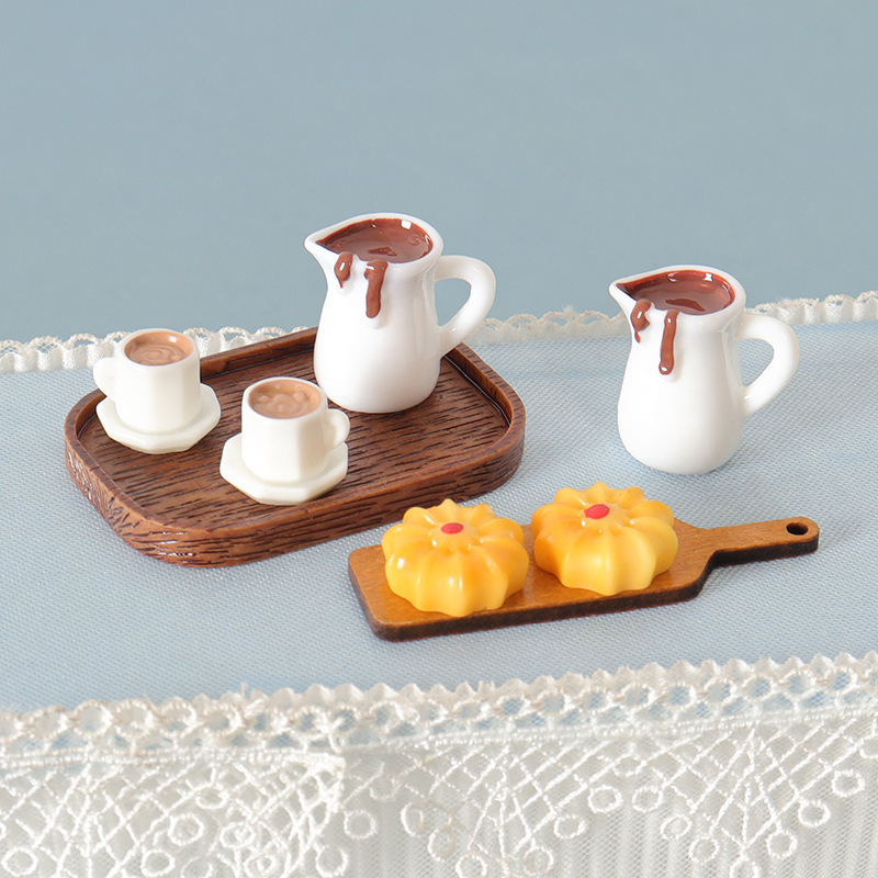 新しいクリエイティブ三次元コーヒーカップシミュレーションコーヒーポットトレイモデルセットドールハウスシーンアクセサリー小道具|undefined