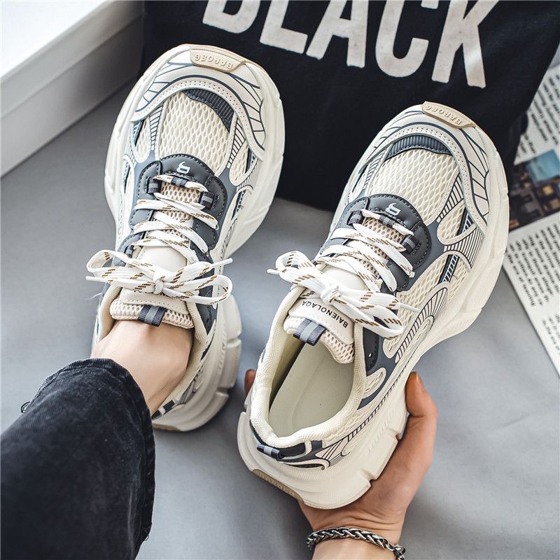 Summer Men's Shoes New Breathable Mesh Sports Shoes Men's Korean-style Trendy All-match Thick-soled Casual Running Dad Shoes
