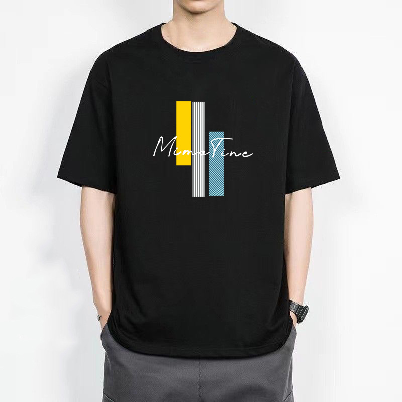 Estilo americano carta delgada cuello redondo Camiseta de manga corta de los hombres camiseta de moda corto de moda todo fósforo casual Top ropa camiseta de los hombres