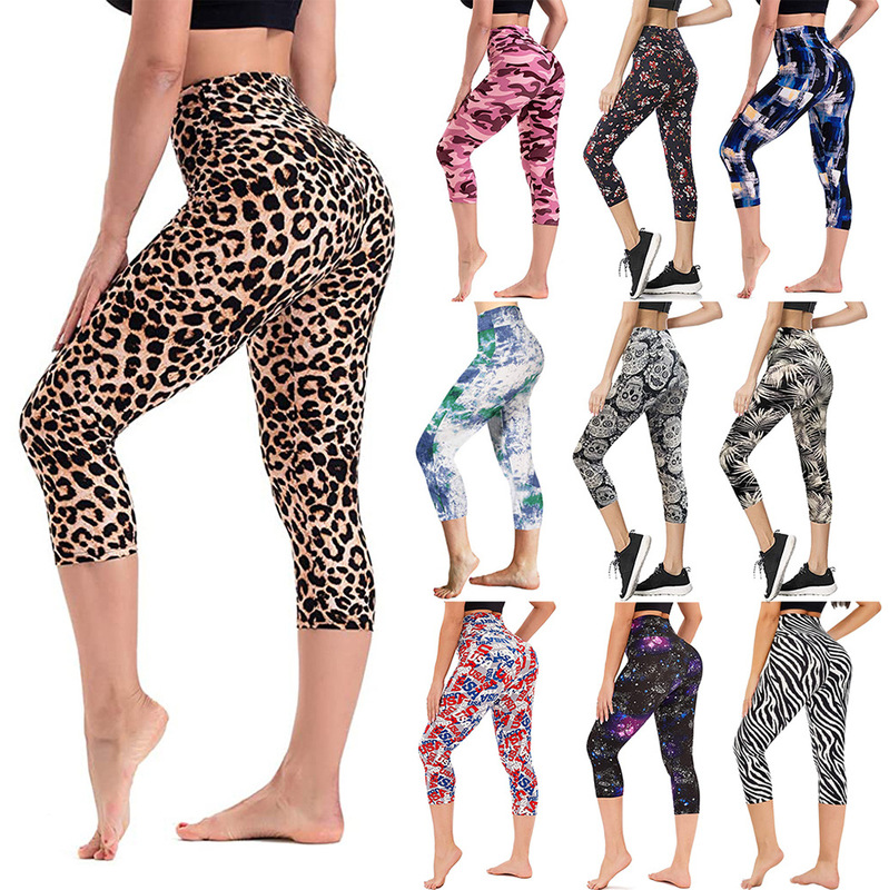 Summer slim European and American cropped pants high waist printed leggings slim hip sports pants yoga pants women's wholesale