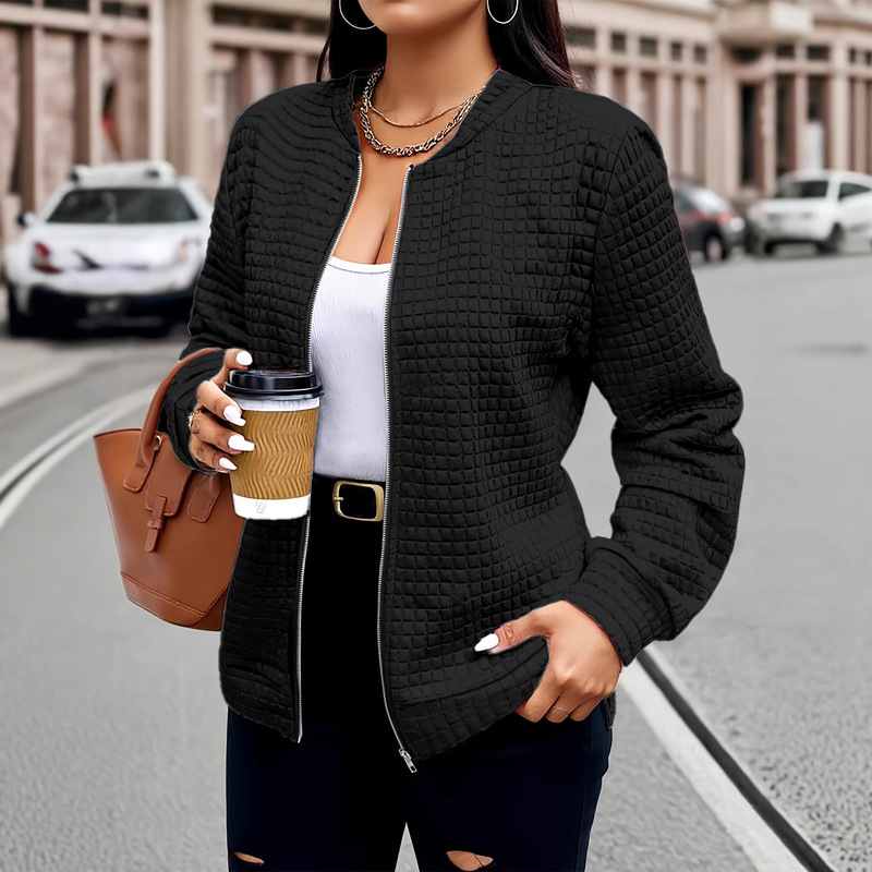 European and American Cross-Border Plus-Size Women's Clothing 2026 New Solid Color Plaid Zipper Jacket, Popular on Amazon Independent Sites European and American Cross-Border Plus-Size Women's Clothing 2026 New Solid Color Plaid Zipper Jacket, Popular on Amazon Independent Sites