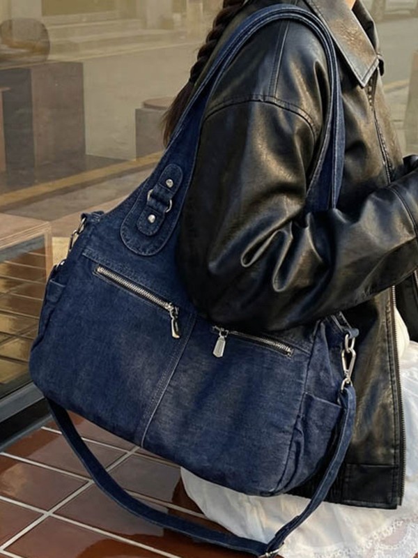 Bolso de denim para mujeres 2026 nueva moda multibolsillo de hombro tote de gran capacidad de transporte de mano mochila