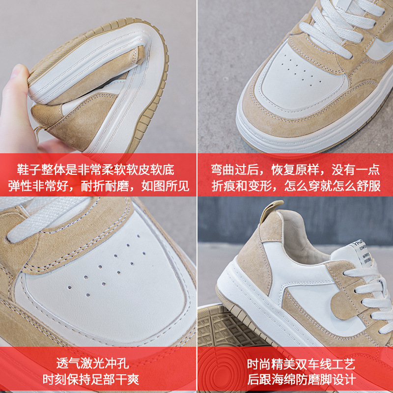Large Size Women's Shoes 41-43 Genuine Leather White Sneakers Women's 2025 Spring New Versatile Casual Flat Sneakers Breathable