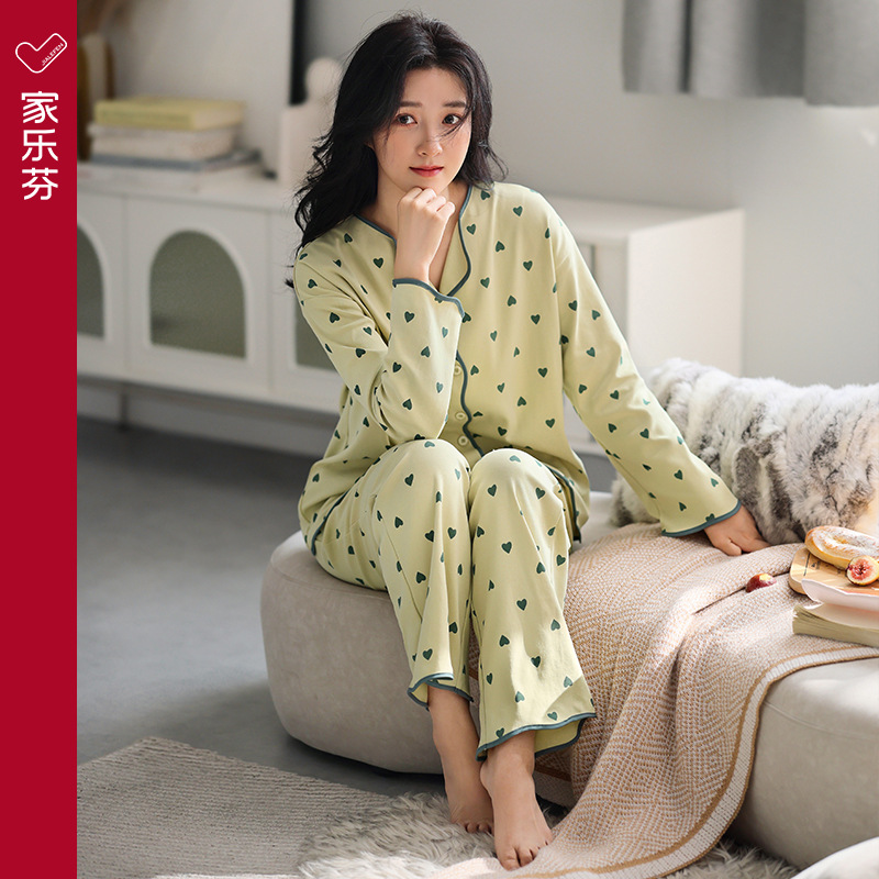 Pijamas de las mujeres de primavera y otoño más tamaño traje de algodón de manga larga ropa para el hogar