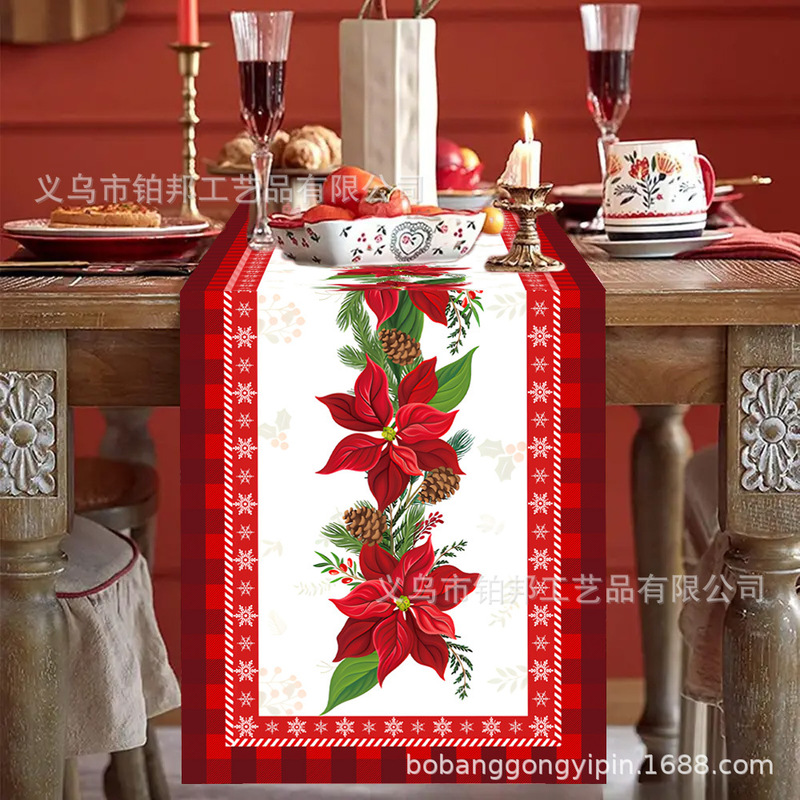 新しいクリスマステーブルクロス用品ポリエステルオックスフォード布テーブルフラグクリエイティブクリスマステーブルフラグテーブル装飾プリントフラグ|undefined